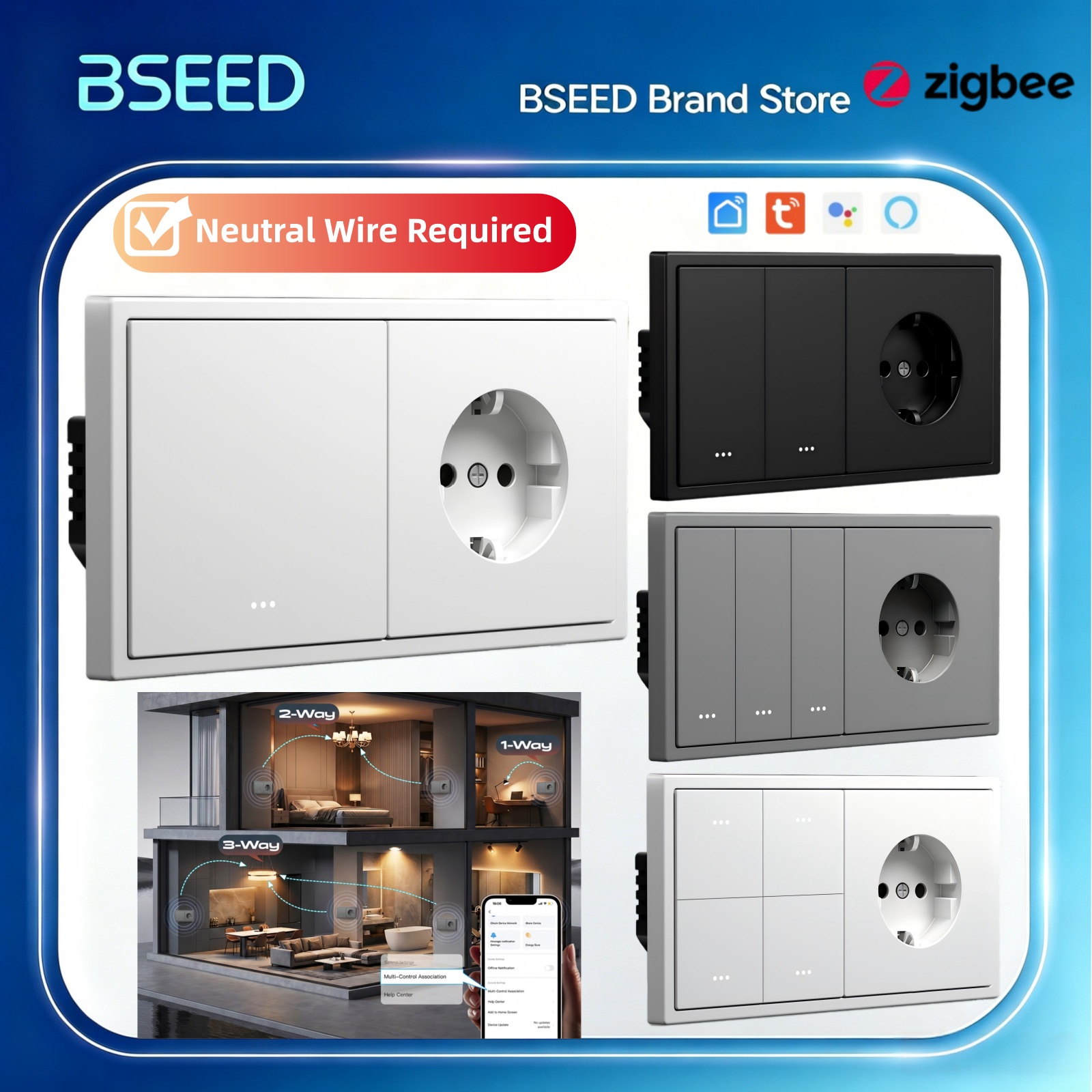 Tuya 4 Channel - Interruptor Inteligente Zigbee BSEED de 1/2/3/4